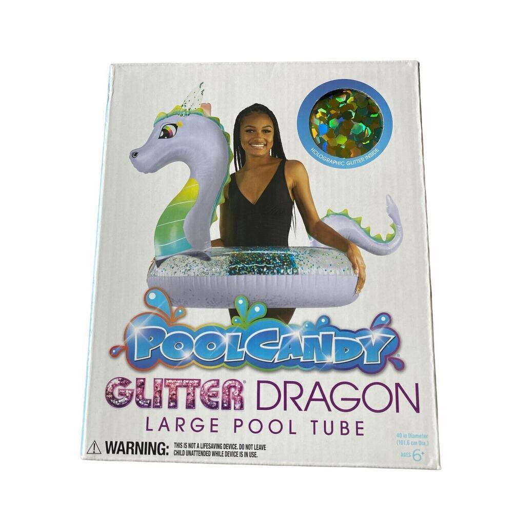 Pool Candy Glitter Dragon Large Pool Float Tube 40" Diameter 6+ Summer Fun Lake